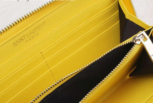 Hot Sale!2015 New Saint Laurent Bag Outlet- YSL Saffiano Leather Zippy Wallet 340841 Yellow - Click Image to Close